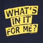 What's in it for me? Black text on a yellow background