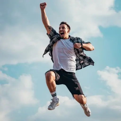 A man jumping with excitement.